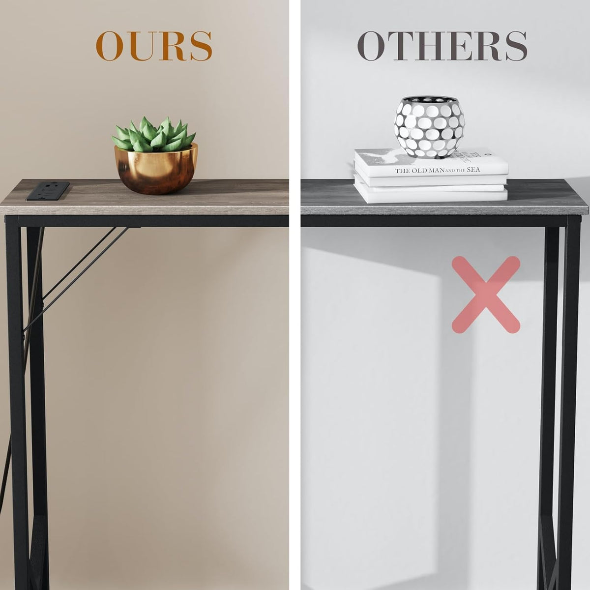 Console Table, Skinny Entryway Table with Fast-Charging Station, Narrow Long Sofa Table, Behind