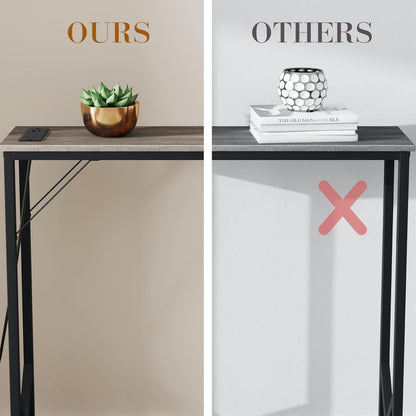 Console Table, Skinny Entryway Table with Fast-Charging Station, Narrow Long Sofa Table, Behind