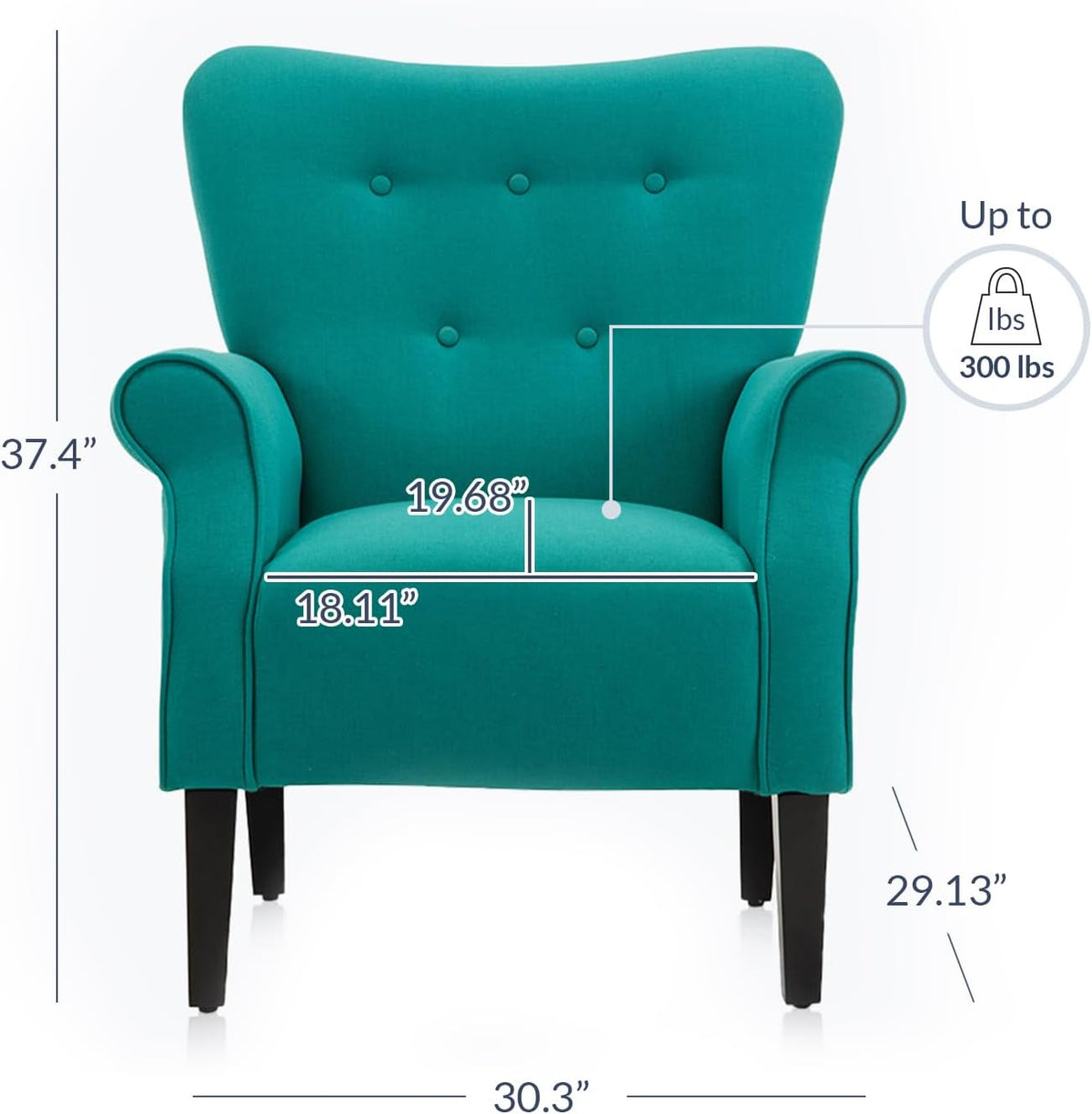 BELLEZE Modern Accent Chair for Living Room, High Back Armchair with Wooden Legs, Upholstered
