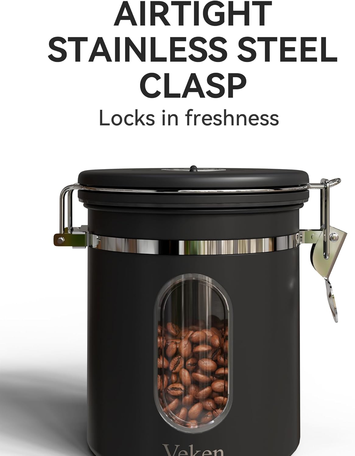 Veken Coffee Canister with Window, Airtight Stainless Steel Kitchen Food Storage Container with