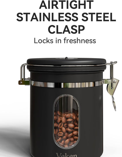 Veken Coffee Canister with Window, Airtight Stainless Steel Kitchen Food Storage Container with