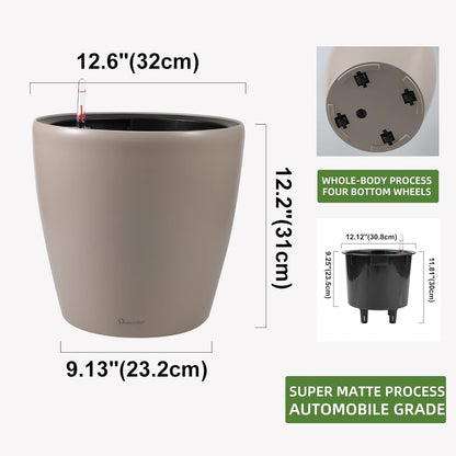 Dexceder 13x12 Self Watering Planter with Wheels Indoor Outdoor, Inner Pot Design, Thickened Large