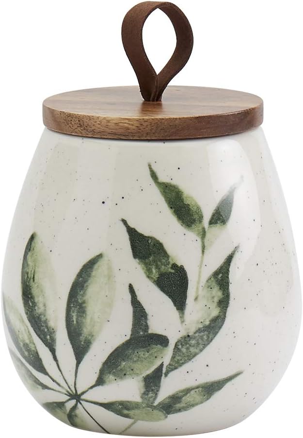 TTU Tabletops Gallery Ceramic Canister Collection- Stoneware Designed Kitchen Storage Acacia Wood