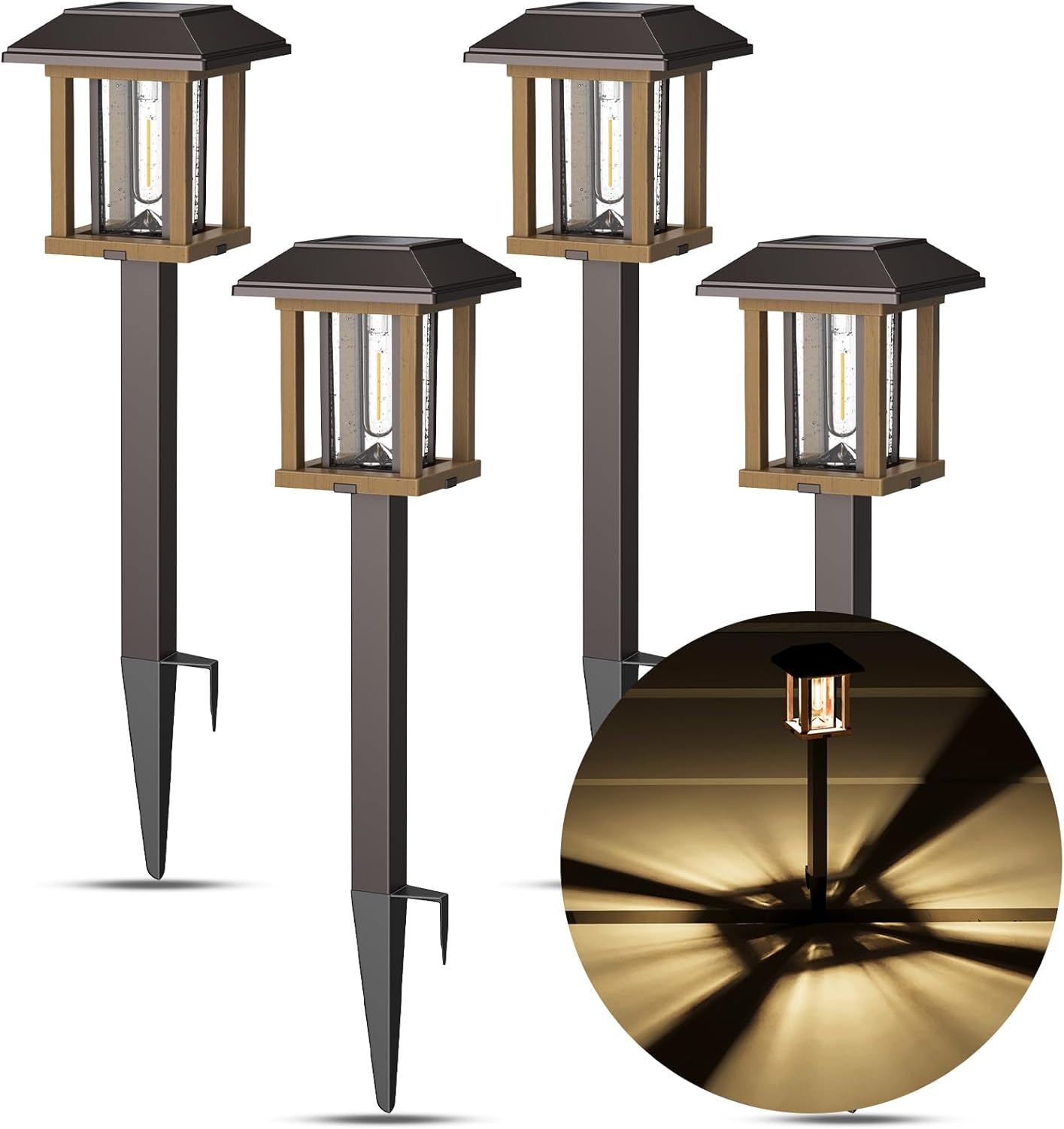 XMCOSY+ Solar Pathway Lights Outdoor, 25 LM LED Garden Lights with Seed Glass, 2-Tone/Colour