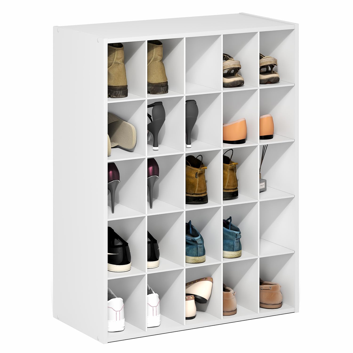 Furinno FANO 25-Cube Shoe Rack, Stackable Shoe Organizer, White