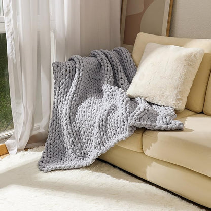 Chunky Knit Blanket Throw 48"*71", Hand Knitted Warm Chenille Throw Blanket, Home Decor Soft Thick