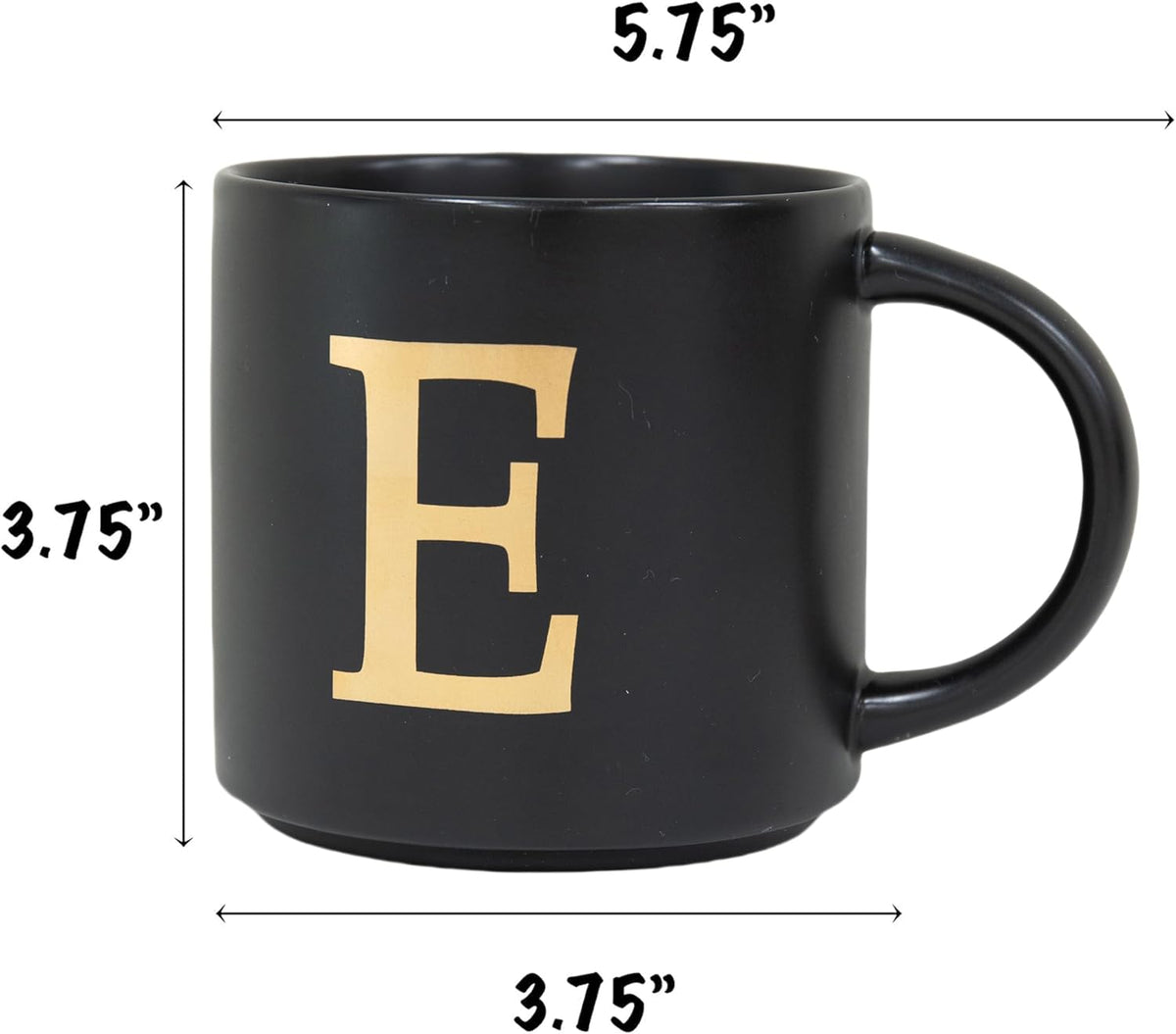 COLLECTIVE HOME - Monogram Ceramic Mugs, 15 oz Golden Initial Black Coffee Cups, Elegant Alphabet
