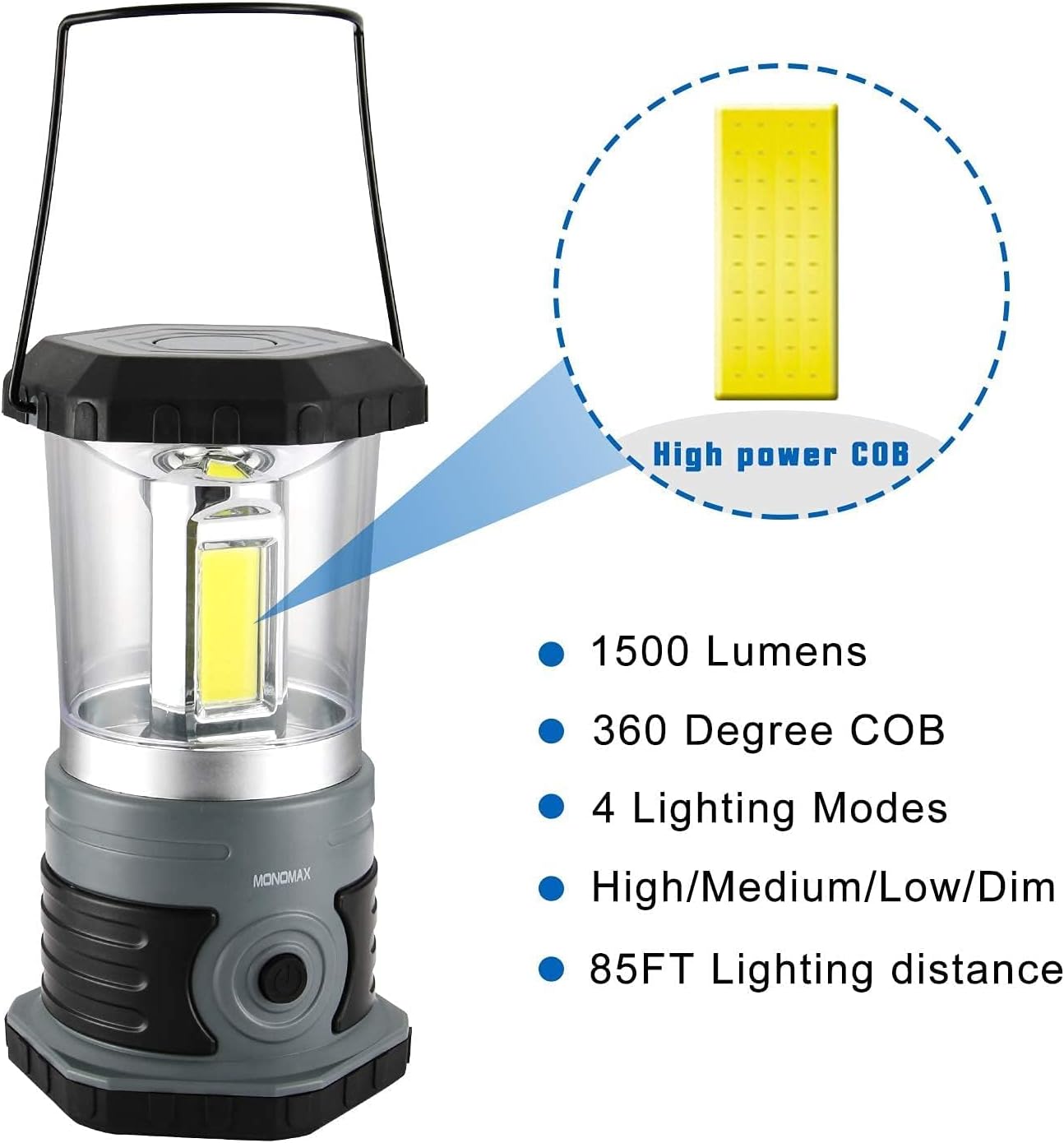 LED Camping Lantern, 1500 LM Lanterns for Power Outages with 4 D Batteries Included, Battery