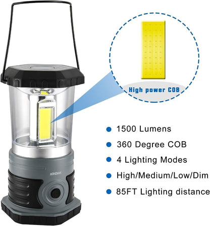 LED Camping Lantern, 1500 LM Lanterns for Power Outages with 4 D Batteries Included, Battery
