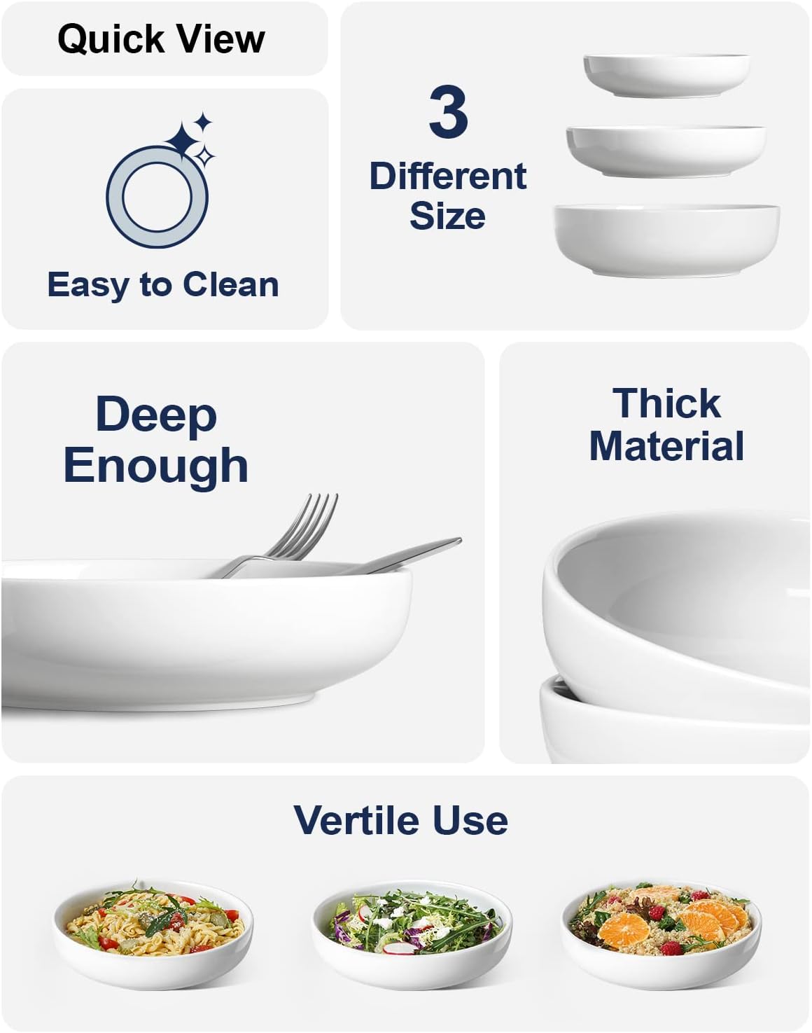LE TAUCI Pasta Bowls 45 oz, Salad Bowls Set for Serving Soup, Pasta, Noodle, Dinner, Large Kitchen