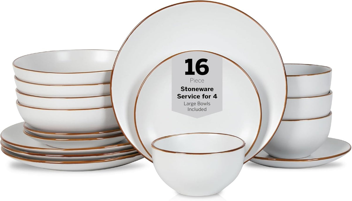 Stone Lain Brasa Modern Stoneware 16 Piece Dinnerware Sets, Plates and bowls Sets, Dish Set for 4