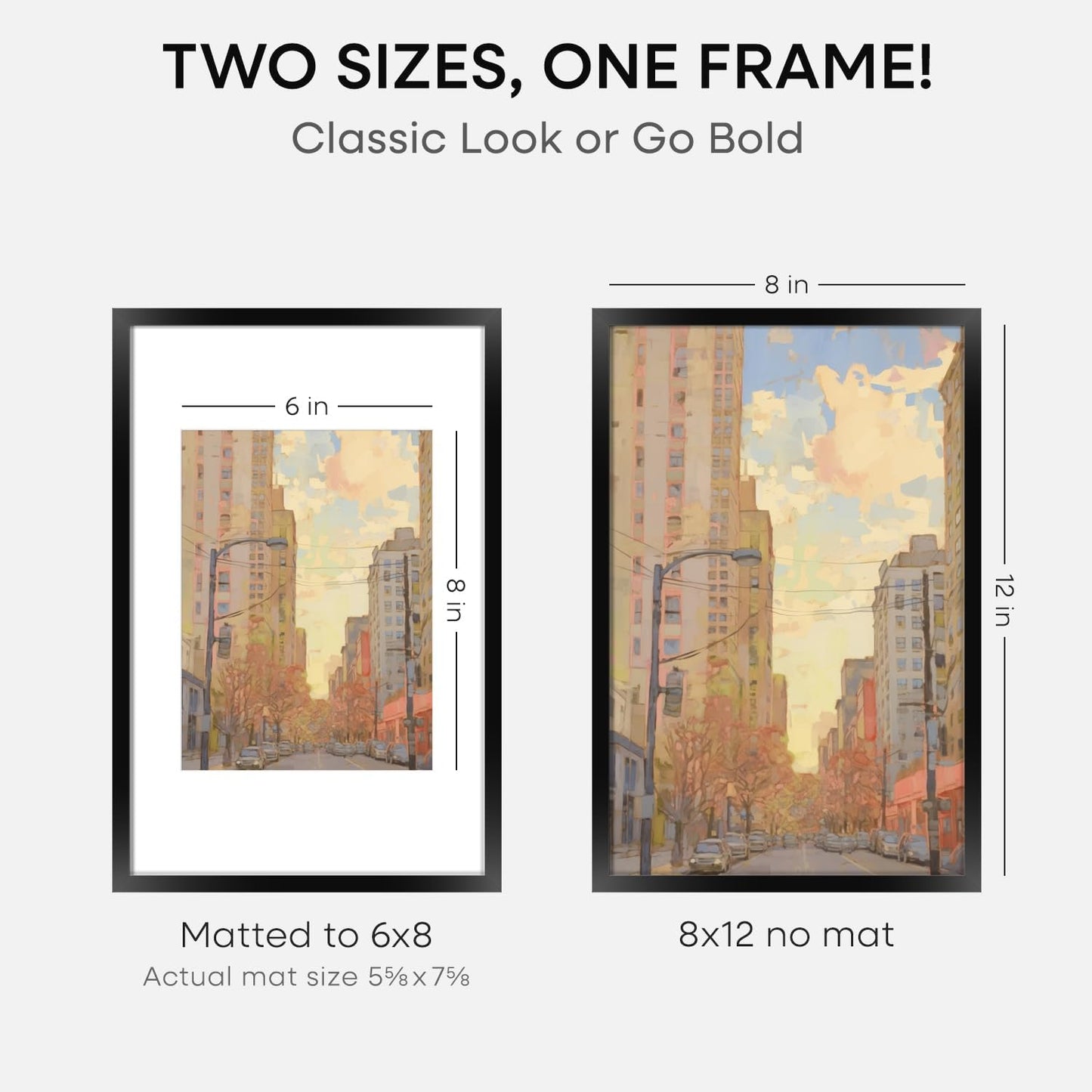 Homeforia 8x12 Picture Frame Black, High End Metal 8 x 12 Poster Frames with Mat 6 by 8 for Photo