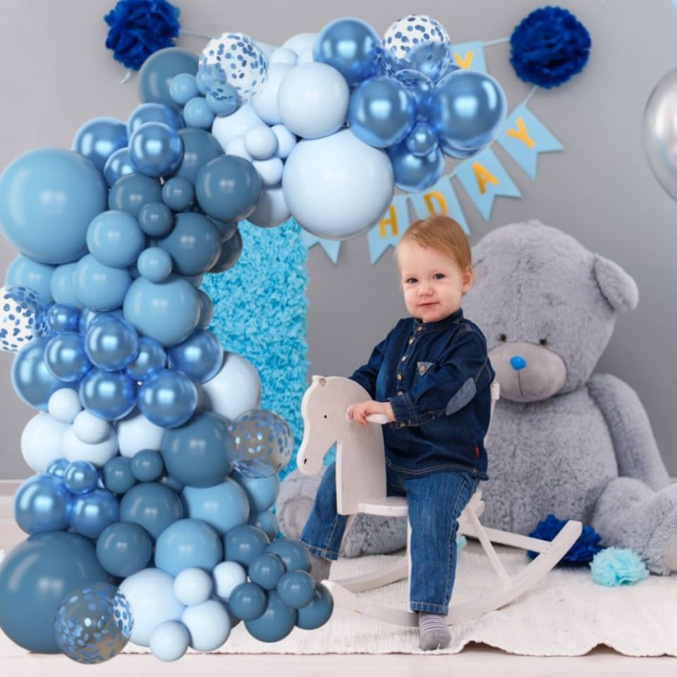 Amandir 153pcs Blue Balloon Garland Arch Kit, Different Sizes 18 12 10 5 inch Latex Metallic