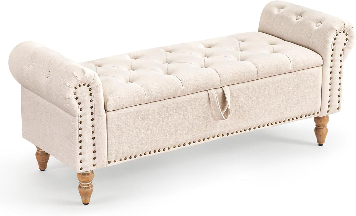 Furniliving 51” Storage Benches, End of Bed Bench with Button-Tufted Large Upholstered Storage