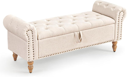 Furniliving 51” Storage Benches, End of Bed Bench with Button-Tufted Large Upholstered Storage