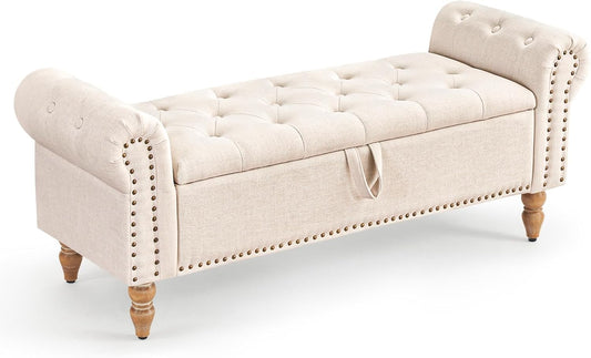 Furniliving 51” Storage Benches, End of Bed Bench with Button-Tufted Large Upholstered Storage