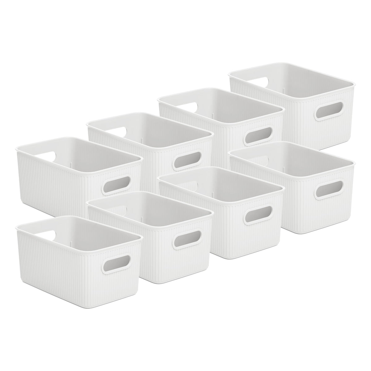 Superio Decorative Plastic Basket Open Home Storage Bins Organizer Baskets, Medium, White (8 Pack)