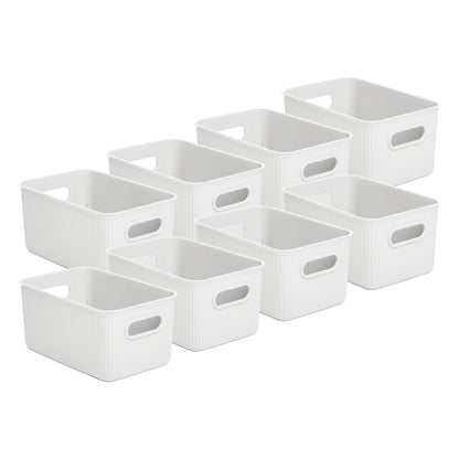 Superio Decorative Plastic Basket Open Home Storage Bins Organizer Baskets, Medium, White (8 Pack)