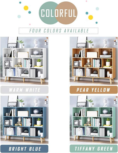 IOTXY Wooden Open Shelf Bookcase - 3-Tier Floor Standing Display Cabinet Rack with Legs, 10 Cubes