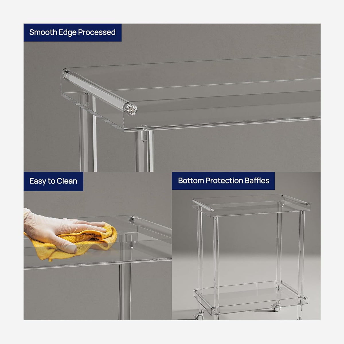 HMYHUM Acrylic Bar Cart, Rolling Serving Cart with 4 Lockable Wheels for The Home Bar, Kitchen