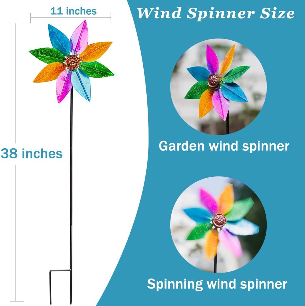 DREAMYSOUL Colorful Wind Spinner 38Inches, Metal Garden Pinwheels for Yard and Garden, Decorative