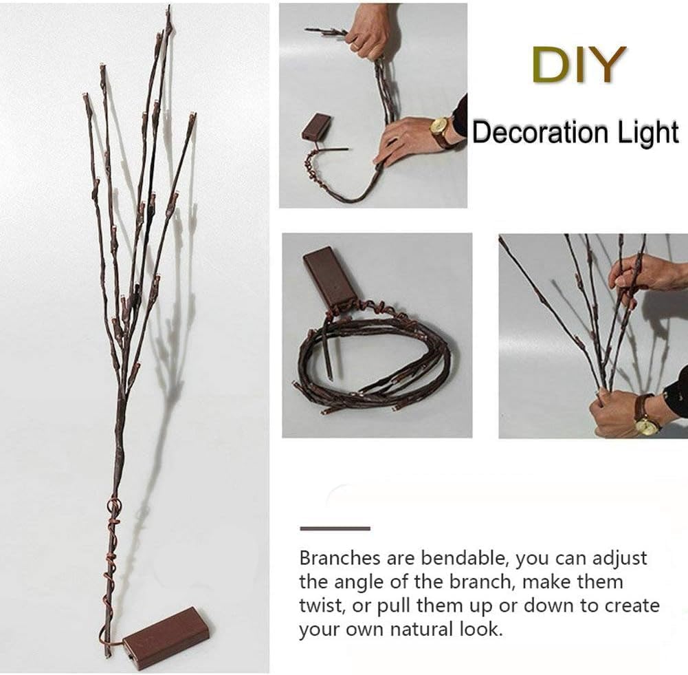 DK177 2 Pack Led Branch Light Battery Operated Lighted Branch Vase Filler Willow Tree Artificial