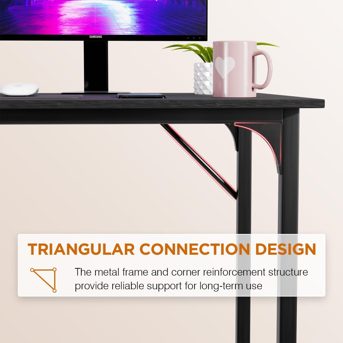PayLessHere | 32 Inch Computer Desk | Black | Office Desk with Metal Frame, Adjustable Feet |