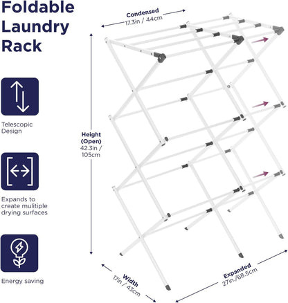 BLACK+DECKER 3 Tier Expandable Collapsing Foldable Laundry Rack for Air Drying Clothing, Space