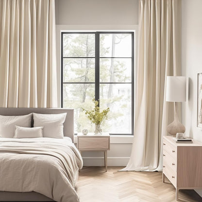 MIULEE Back Tab Cream Beige Curtains 108 Inch Long 2 Panels Set for Living Room Bedroom, Ivory Rod