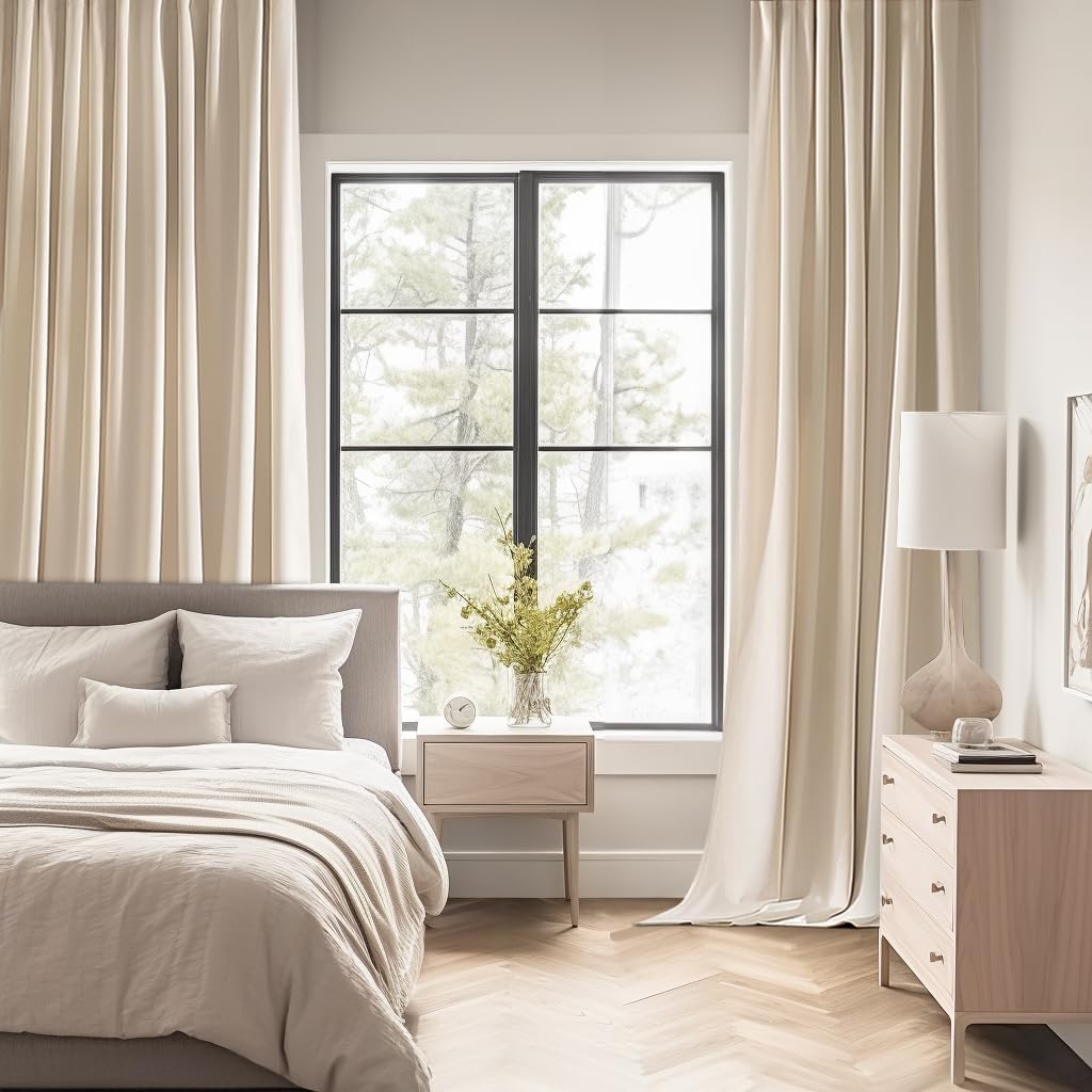MIULEE Cream Beige Back Tab Light Blocking Curtains 100 Inch Length 2 Panels Set for Living Room