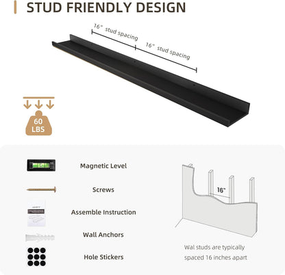 Picture Ledge Shelf, Wood Long Floating Shelves for Wall, Set of 2, 48 inch Picture Ledge Shelves
