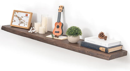 Floating Shelves for Wall, 48"x9.3" Rustic Solid Live-Edge Elm Wood Wall Shelves, Heavy-Duty