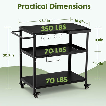 Outdoor Grill Cart Table,Indoor and Outdoor Pizza Oven Table,with 4 Movable Total Lock Casters