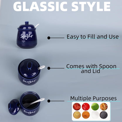 HAOTOP 12oz Sugar Bowl with Lid and Spoon,Ceramic Sugar Jar Sugar Dispenser Sugar Container Coffee