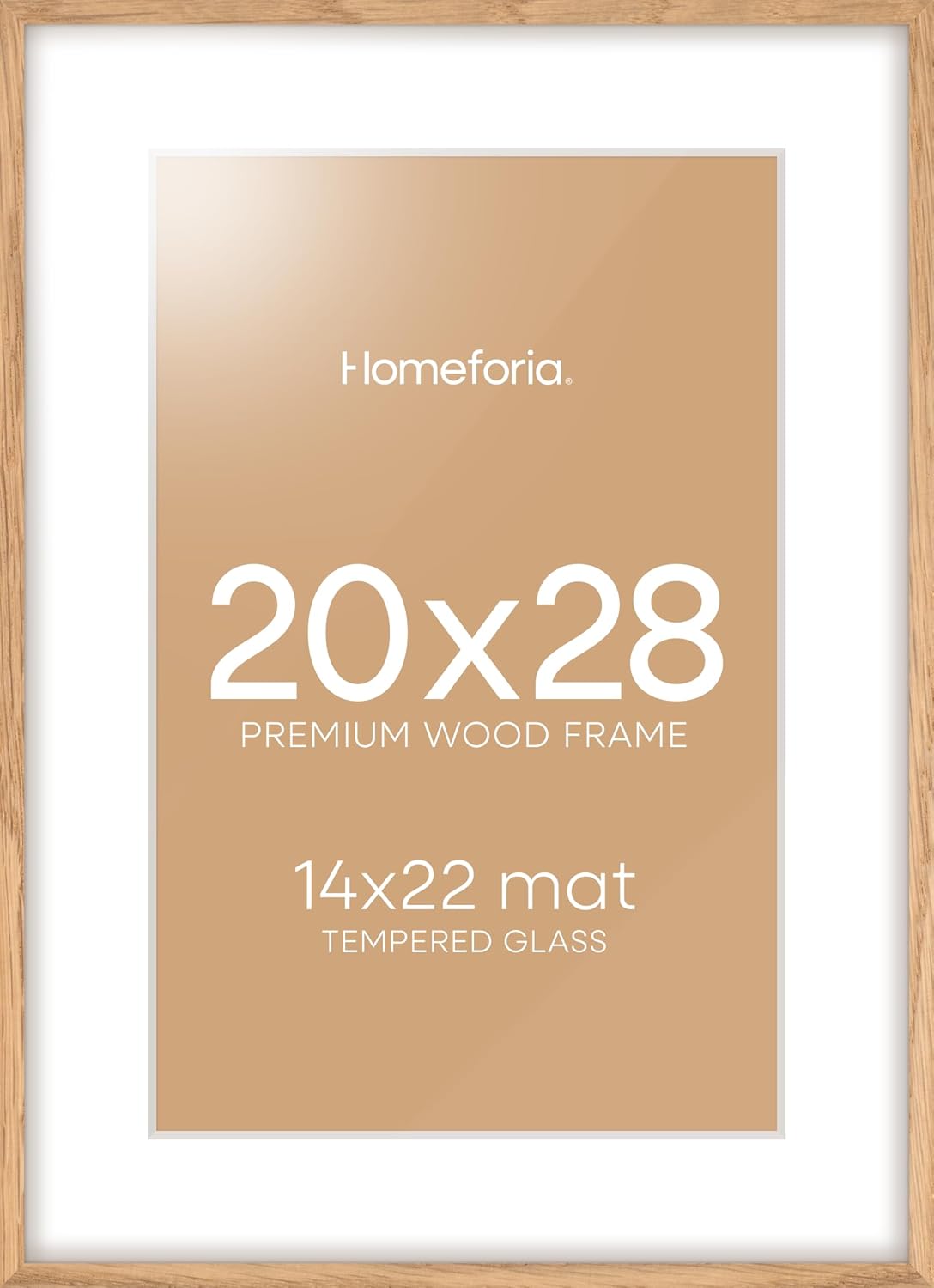 Homeforia 20x28 Picture Frame Wood, High End Natural Oak 20 x 28 Light Wooden Poster Frame with Mat