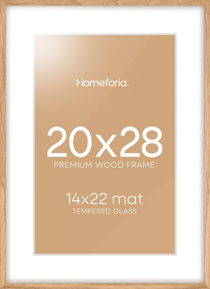 Homeforia 20x28 Picture Frame Wood, High End Natural Oak 20 x 28 Light Wooden Poster Frame with Mat