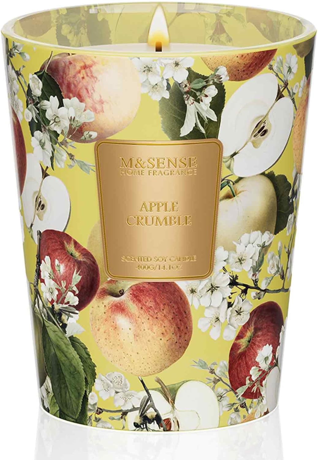 M&SENSE Apple Crumble Scented Natural Soy Wax Candle, 14.1oz 60 Hours Long Lasting Slow Burning