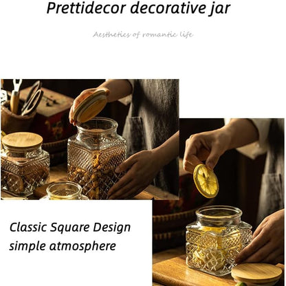 Glass Storage Jar, 38 FL OZ Glass Food Storage Canisters with Bamboo Lid, Kitchen Containers