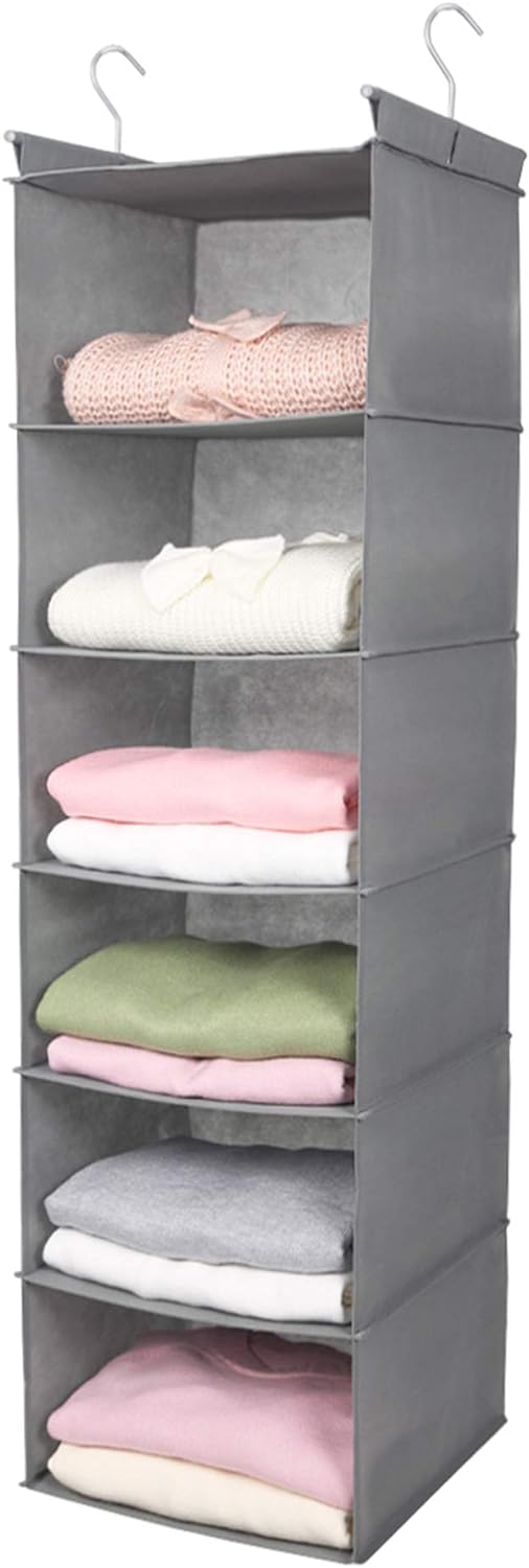 MAX Houser 6 Tier Shelf Hanging Closet Organizer, Closet Hanging Shelf with 2 Sturdy Hooks for