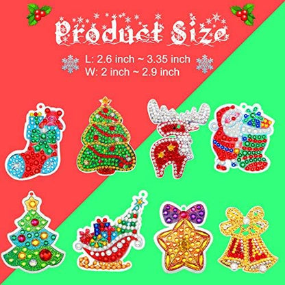 Chuangdi 20 Pieces Christmas Diamond Painting Ornaments Christmas Tree Diamond Art Kits 5d Double