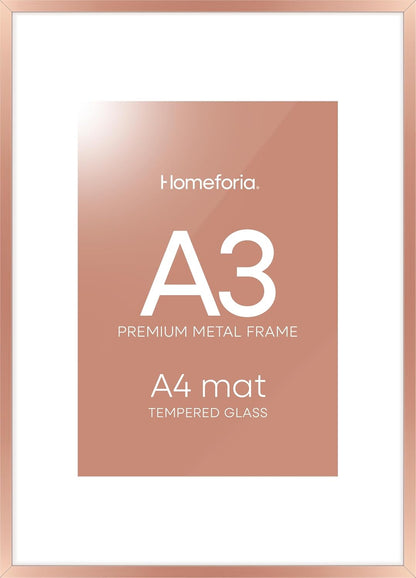 Homeforia A3 Picture Frame Rose Gold, High End Metal 11.7 x 16.5 inch Poster Frames with Mat 8.3 by