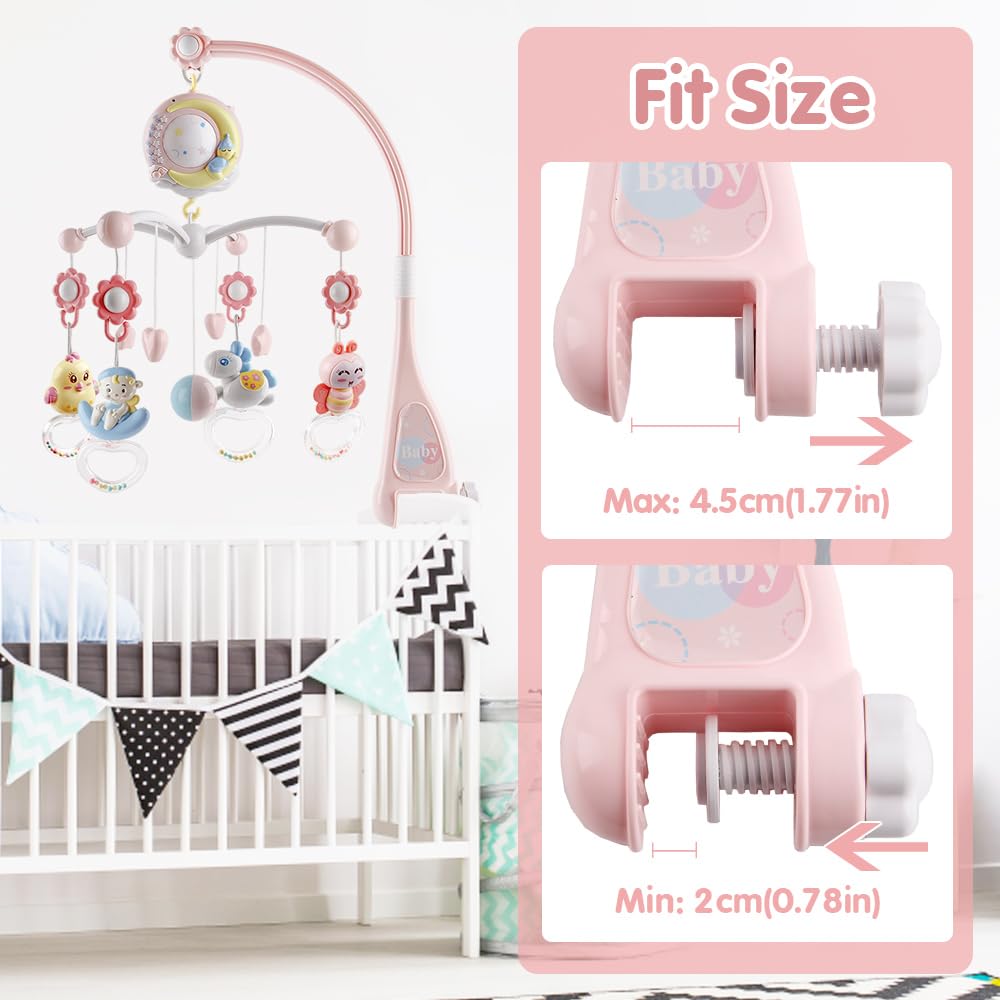 Baby Musical Crib Mobile with Timing Function Projector and Lights,Hanging Rotating Rattles and