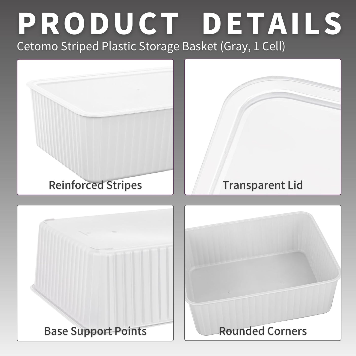 Cetomo Plastic Underwear Drawer Organizer with Lid, Lidded Storage Box for Bras, Plastic Basket for