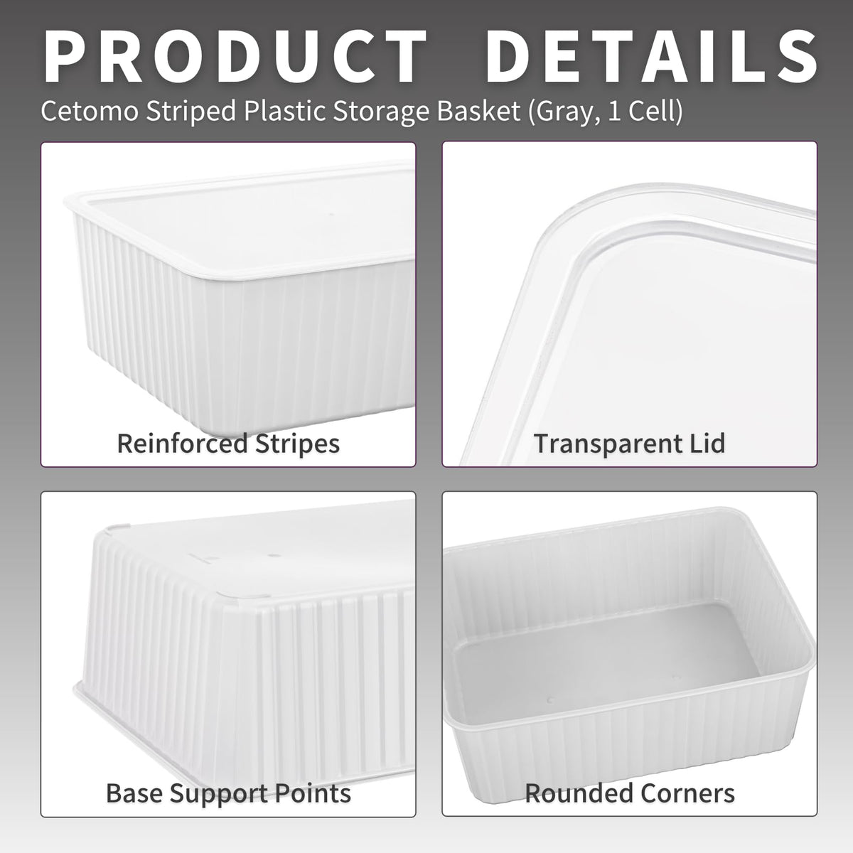 Cetomo Plastic Underwear Drawer Organizer with Lid, Lidded Storage Box for Bras, Plastic Basket for