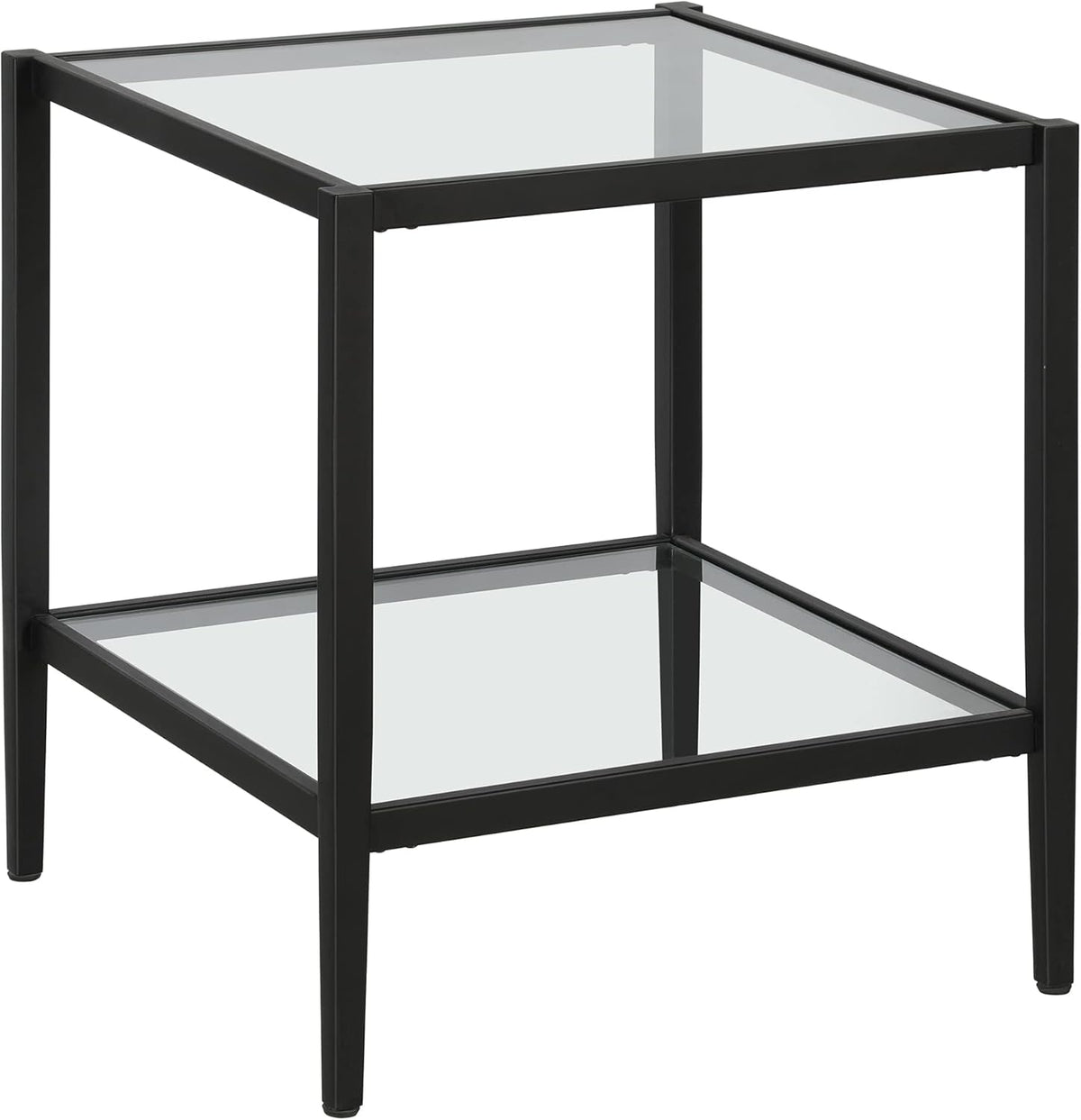 Henn&Hart 20" Wide Square Side Table with Glass Shelf in Blackened Bronze, Table for Living Room