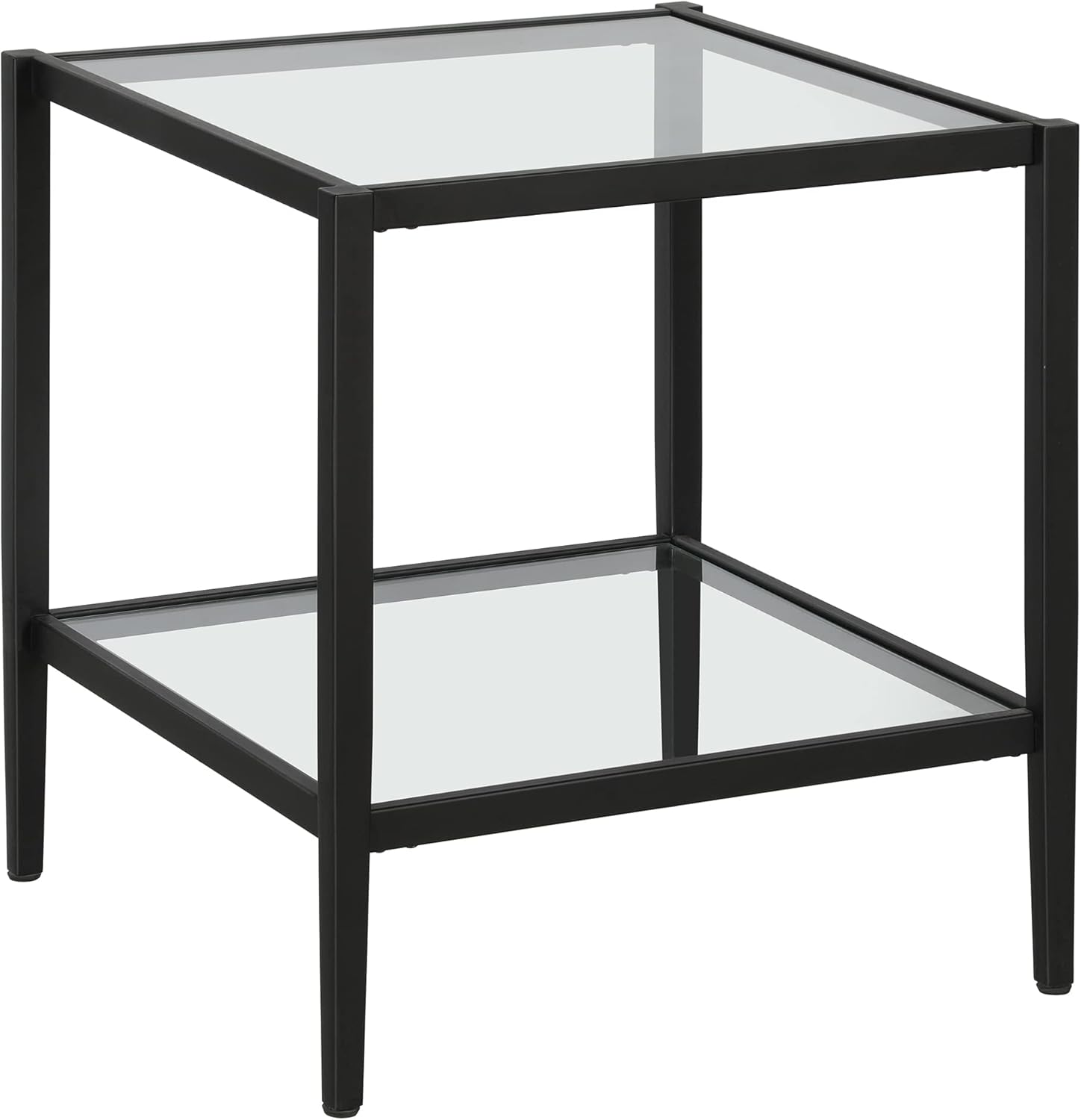 Henn&Hart 20" Wide Square Side Table with Glass Shelf in Blackened Bronze, Table for Living Room