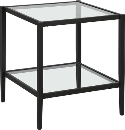Henn&Hart 20" Wide Square Side Table with Glass Shelf in Blackened Bronze, Table for Living Room