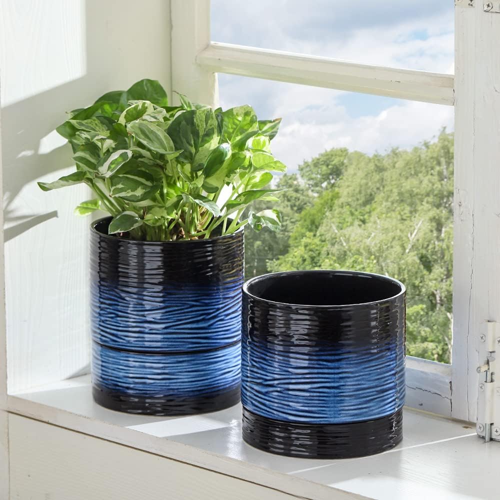 Nihow Self Watering Plant Pot: 6 Inch Ceramic Planter with Drainage Hole & Water Storage Plus for