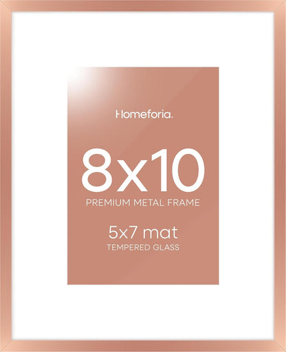 Homeforia Rose Gold 8x10 Picture Frame, High End Metal 8 x 10 Poster Frames with Mat 5 by 7 Print