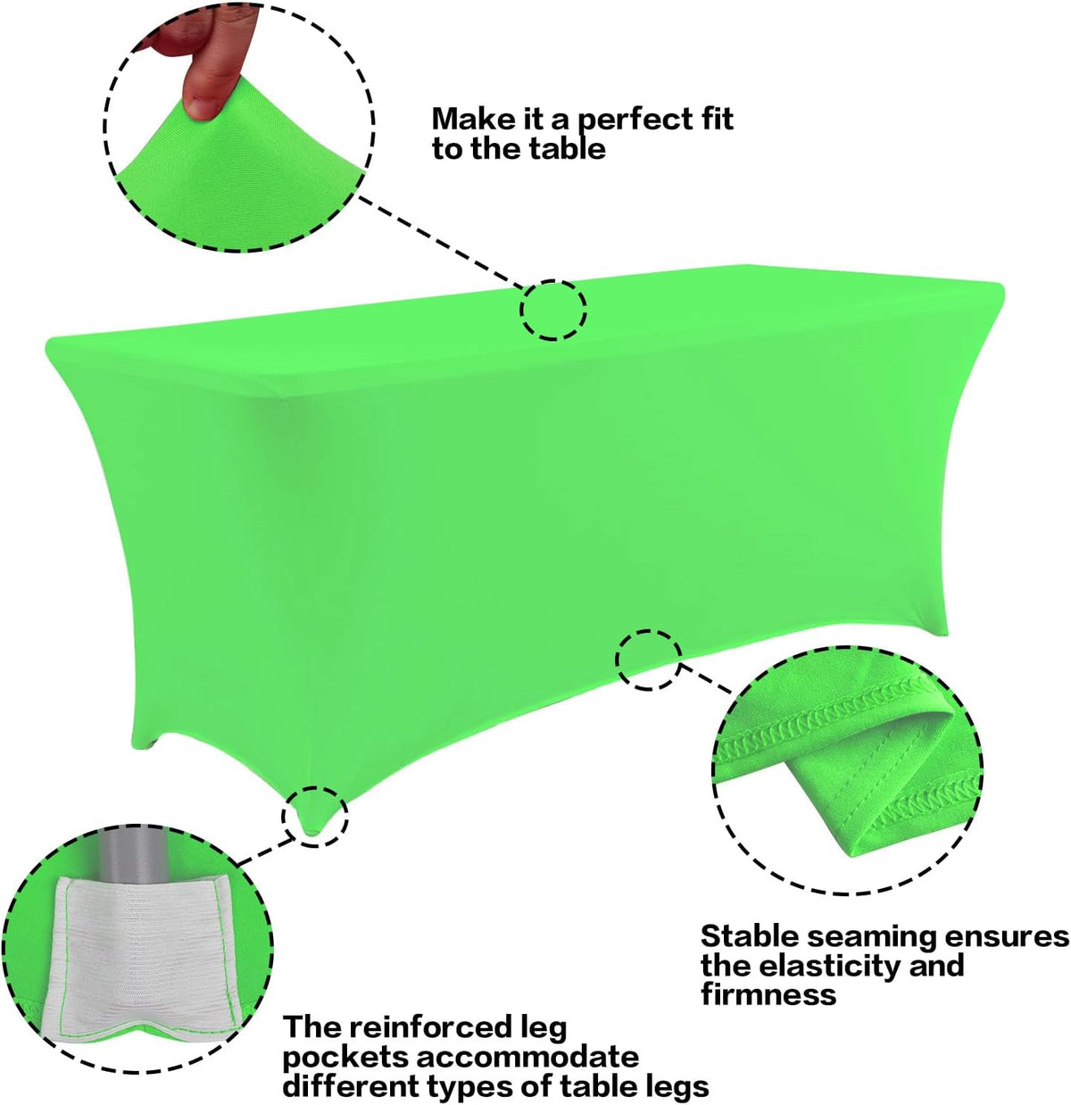 IVAPUPU 2 Pack 4FT Table Cloth for Rectangular Fitted Events Stretch Green Table Covers Washable
